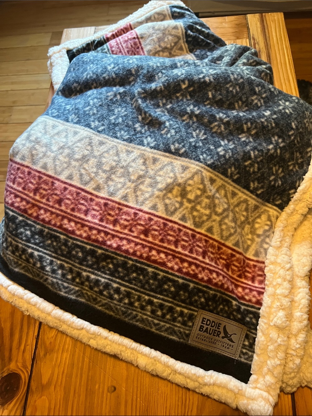 Eddie Bauer Fair Isle Sherpa Throw in Blue, Red, Cream